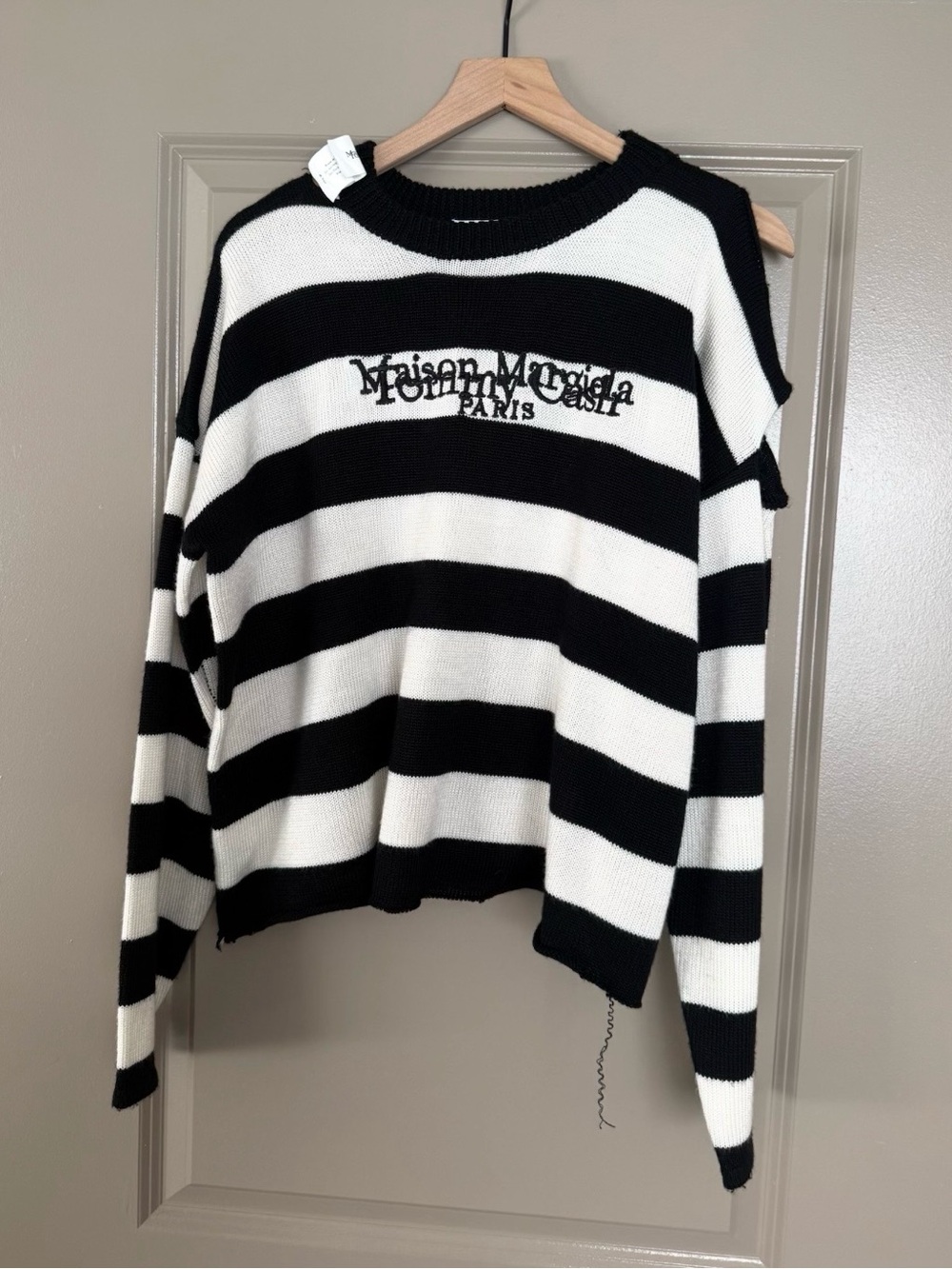 Maison Martin Margiela Black and White Striped Crewneck Sweater